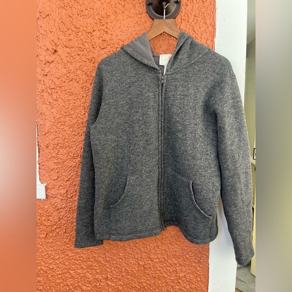 EXPRESS TRICOT - Grey Long Sleeve Hooded Zip-Up Wool Blend Sweater Size Large - Picture 1 of 6